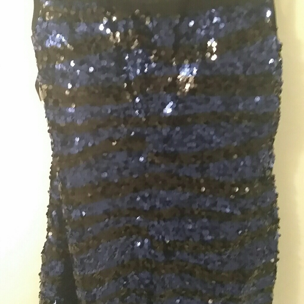 Navy blue and black sequin knee length dress